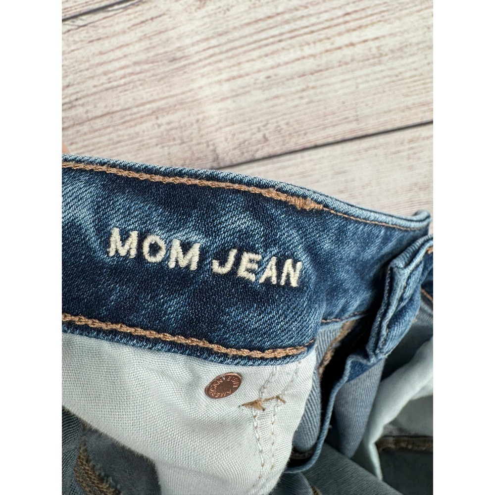 American Eagle Mom Jean Womens 14 Long Blue High Rise Strigid Raw Hem Distressed - Picture 5 of 9